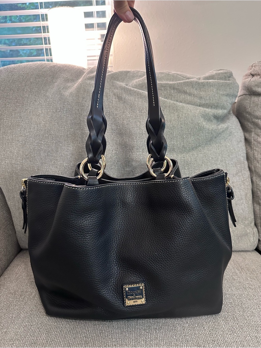 Dooney & Bourke Black Pebbled Leather Tote with Braided Handles